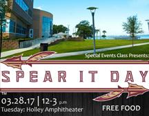 The Florida State University Panama City Recreation, Tourism and Events special events class will host “Spear It Day” in conjunction with SGC’s Spring Fling from noon to 3 p.m. Tuesday, March 28, at the Holley Amphitheater.