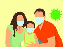 Family wearing medical masks