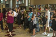 Freshmen in library