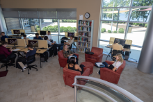 Arriving in library to get robe and instructions 5