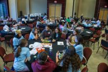 Group table activity, each group receives a plastic bag with the same items to build a raft. Groups are challenged to be able to place at least 50 pennies on the float before it sinks. Participants are encouraged to test their designs, regroup, retest, all a process of engineering.