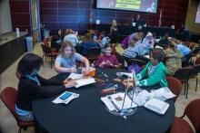 Group table activity, each group receives a plastic bag with the same items to build a raft. Groups are challenged to be able to place at least 50 pennies on the float before it sinks. Participants are encouraged to test their designs, regroup, retest, all a process of engineering.