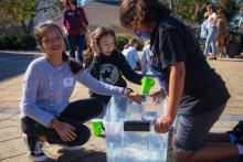 Group table activity, each group receives a plastic bag with the same items to build a raft. Groups are challenged to be able to place at least 50 pennies on the float before it sinks. Participants are encouraged to test their designs, regroup, retest, all a process of engineering.