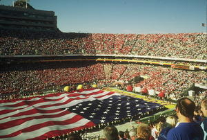Football stadium with american flag