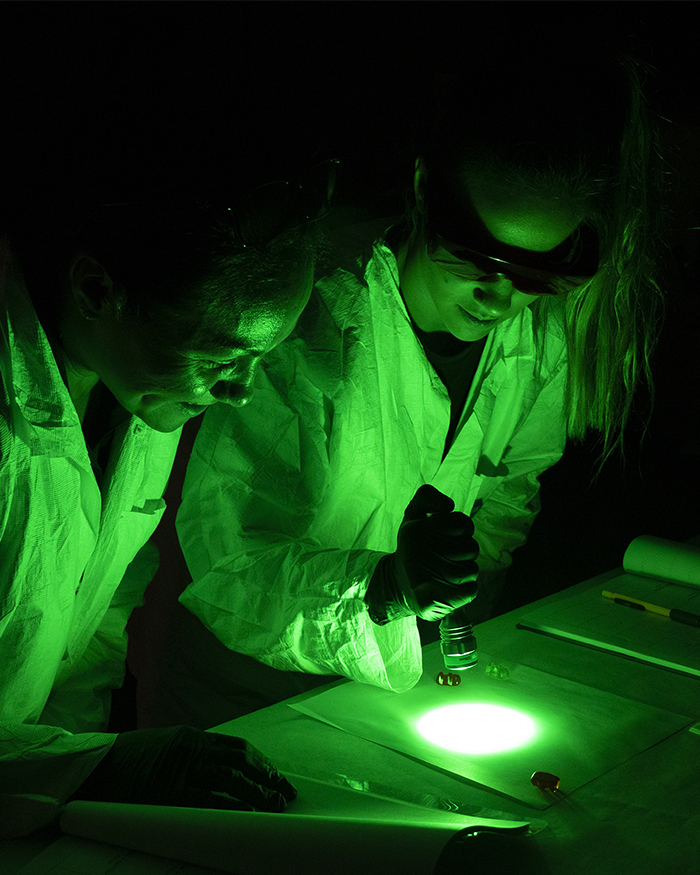 students in the forensic lab